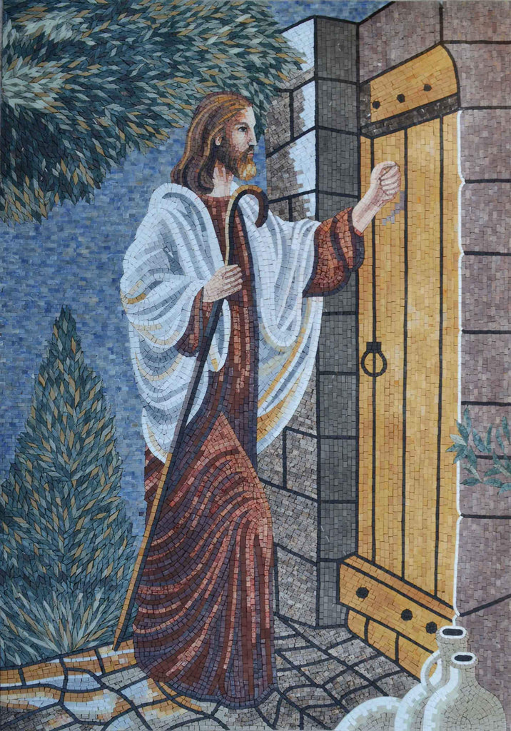 Icône mosaïque chrétienne - Jésus à la porte