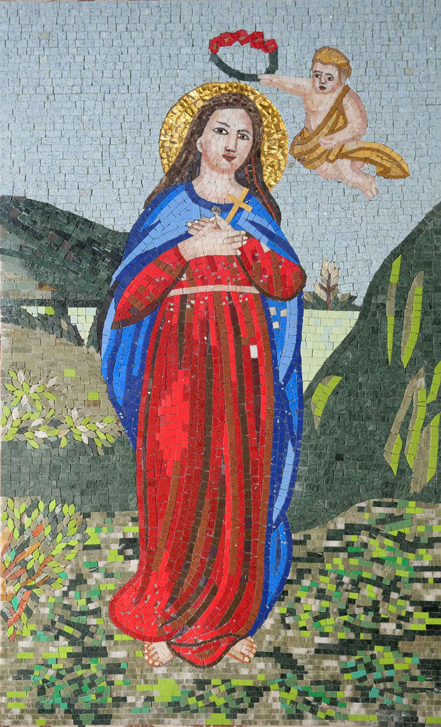 Obra de mosaico - Ángel y santo