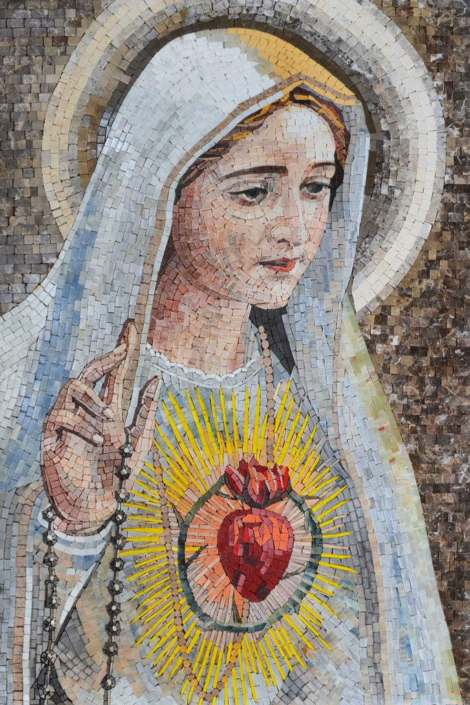 Virgem Maria Sagrado Coração de Mosaico de Mármore