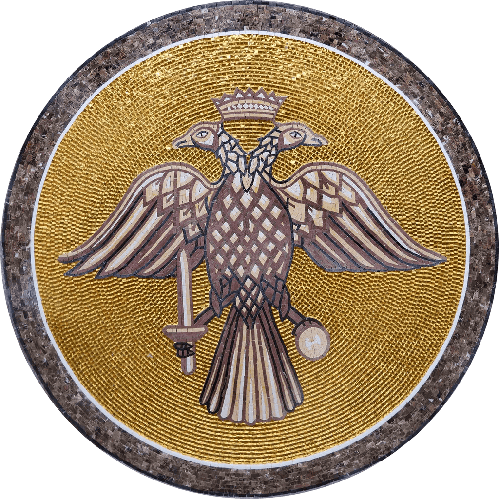 Oeuvre de mosaïque personnalisée - Médaillon d'aigle à double tête