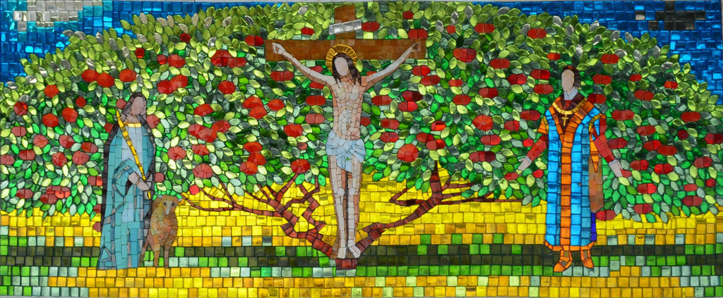 Ícone de mosaico de vidro - Árvore da Vida e crucificação de Jesus