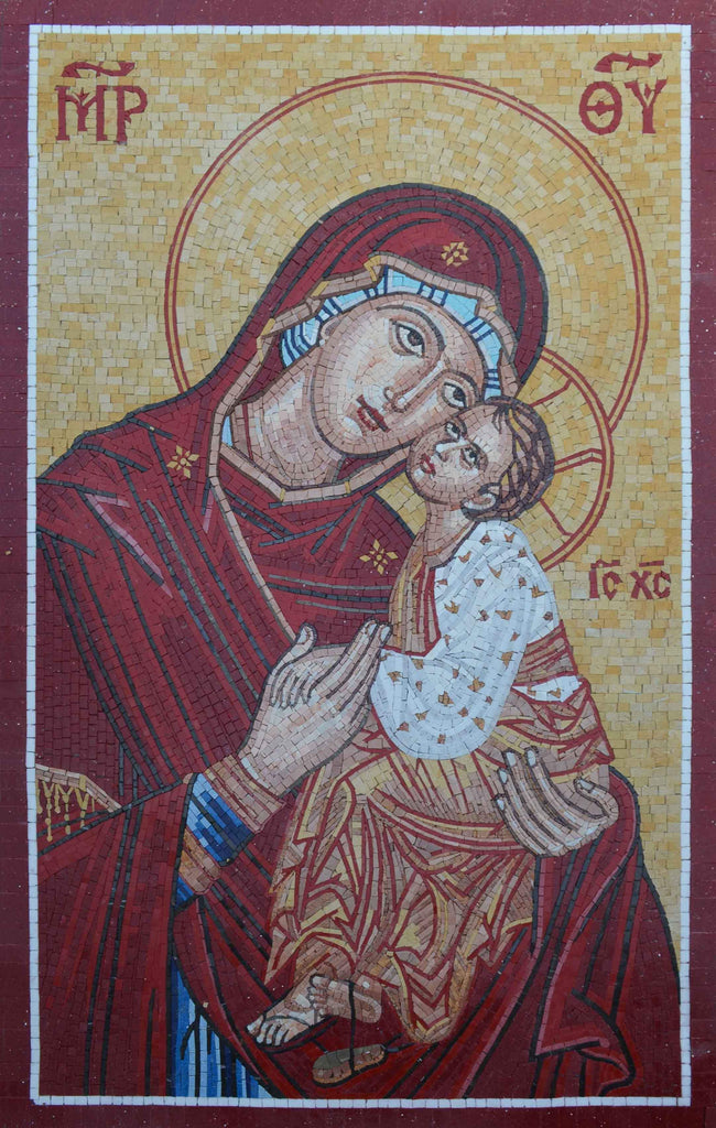 Virgem Maria e mosaico de Jesus