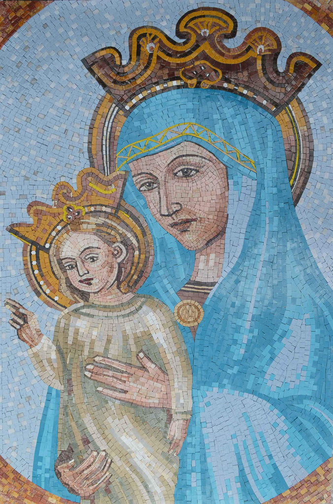Mosaico de iconos de Jesús y María