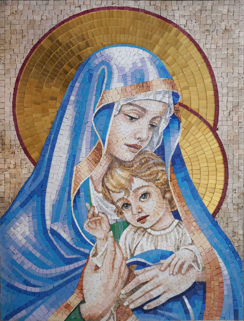 Jungfrau Maria & Jesus - Religiöse Mosaikkunst