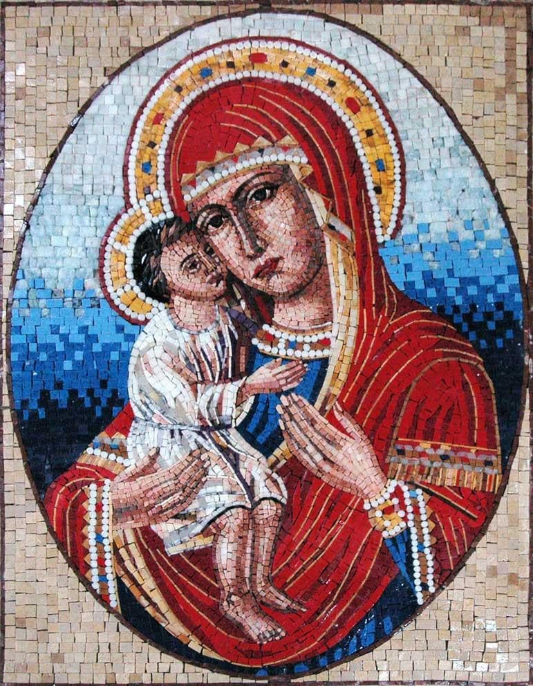 La mosaïque emblématique du Christ et la Vierge Marie