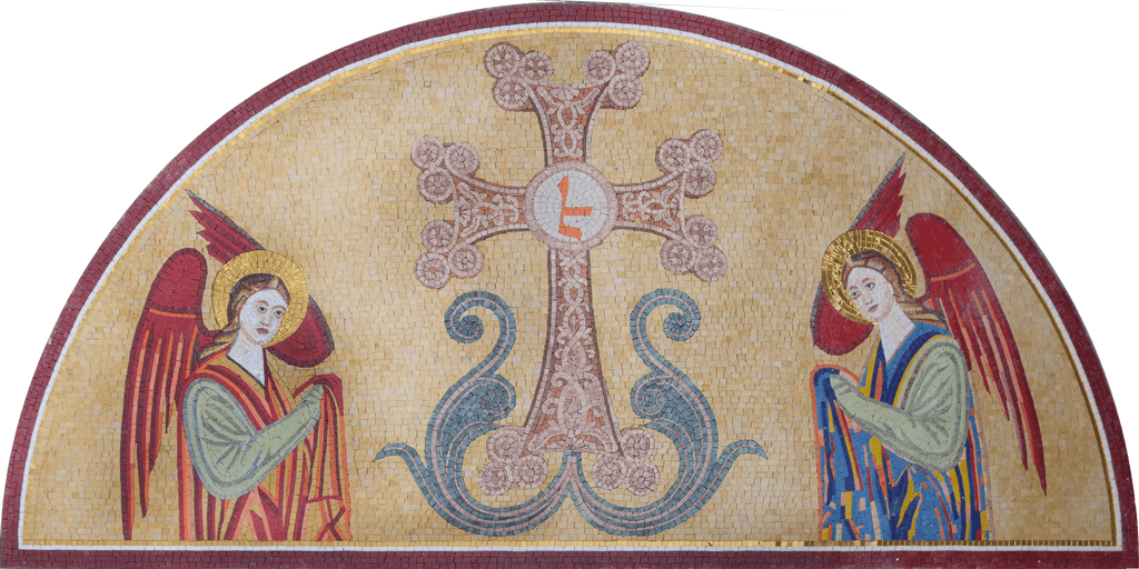 Dois anjos e uma cruz - arte religiosa do mosaico