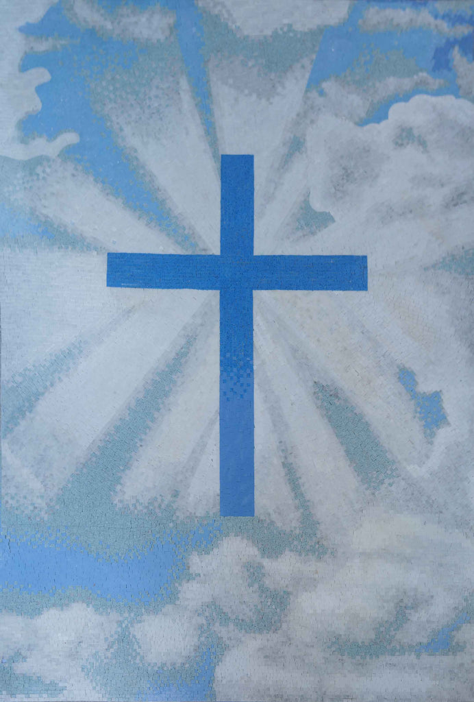 A Cruz em Mosaico Azul - Mosaico de Arte Sacra