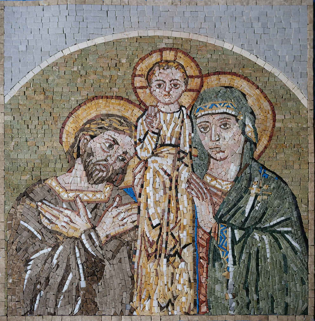 Jesús con María y José - Arte de pared de mosaico