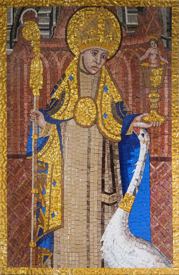 Saint And Swan Figure - Glass Custom Mosaic Religious - Mesh Backing