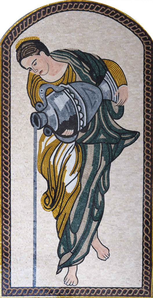 Mulher carregando arte em mosaico de mármore Hydria