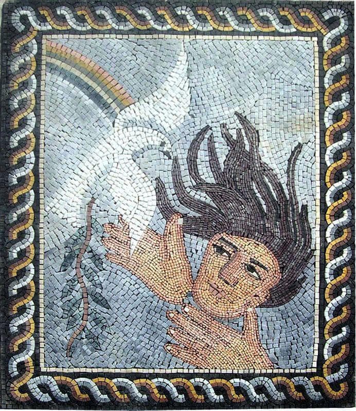 Mosaico in marmo con scena di fantasia della speranza