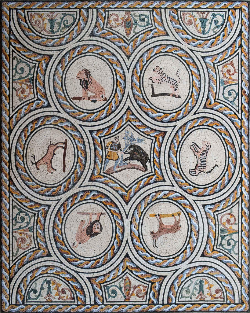 Médaillons d'animaux - Conception de mosaïque extravagante