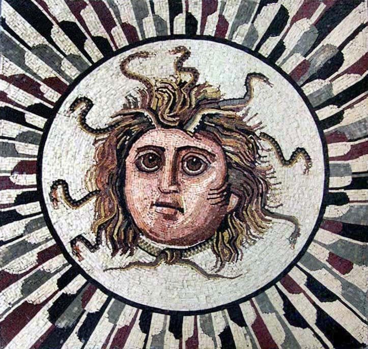 Mural de mosaicos de retratos de deuses romanos