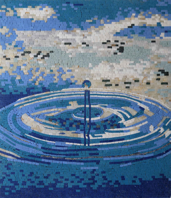 Raindrop Art Water Ripple - Mosaic Landscape Luxury Handcrafted Natural Stone Decor - Mesh Backing