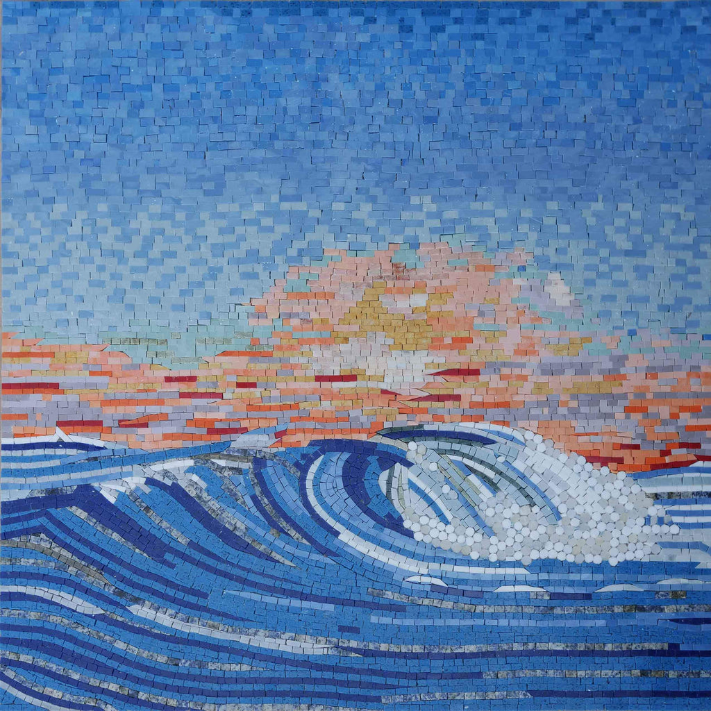 Wave Mosaic with Sunset Hues - Mosaic Art