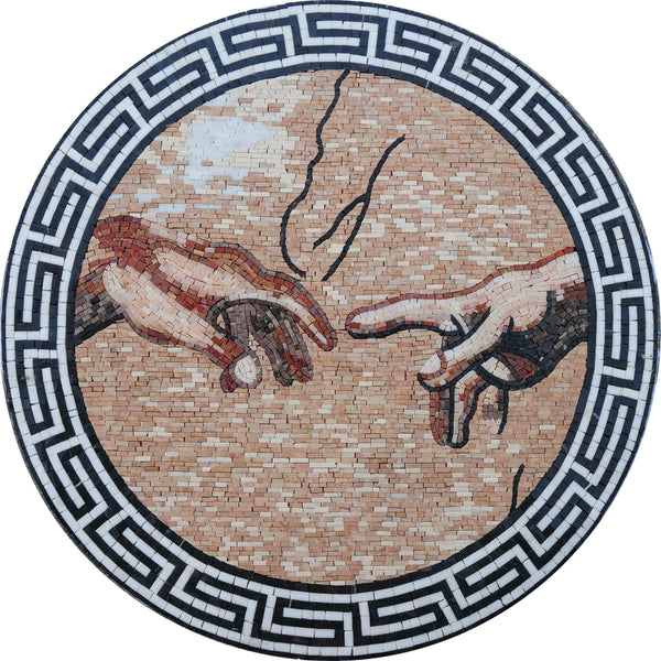 Michelangelo Hands Motif - Mosaic Art Medallion - Mesh Backing