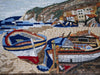 Arte em mosaico de paisagens marinhas - barcos na costa