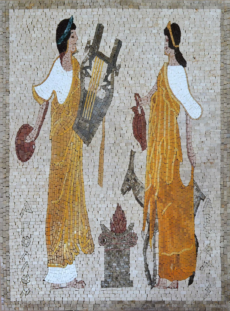 Apollo and Artemis Ancient Style Marble Mosaic