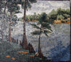 Murale a mosaico con scena del fiume