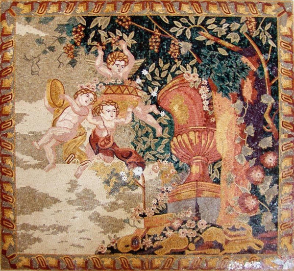 Three Angels The Garden Eden - Marble Luxury Home Decor Mosaic Handmade - Mesh Backing