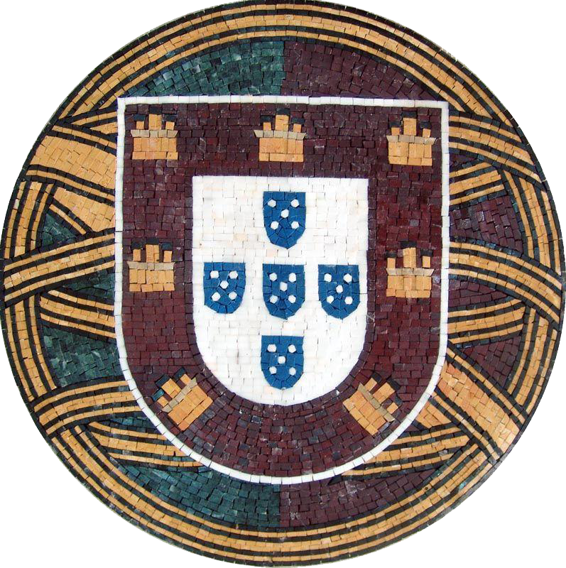 Arte em mosaico de mármore medalhão de bandeira portuguesa