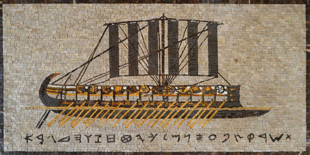 Финикийский корабль Мраморная мозаика