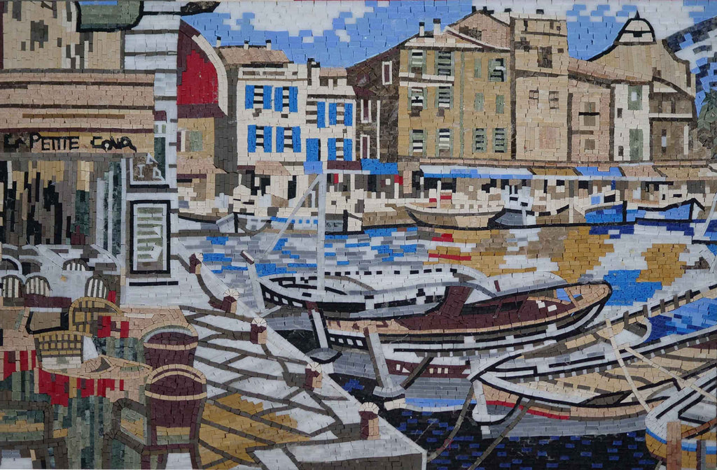 Obra de mosaico - Paisaje del puerto