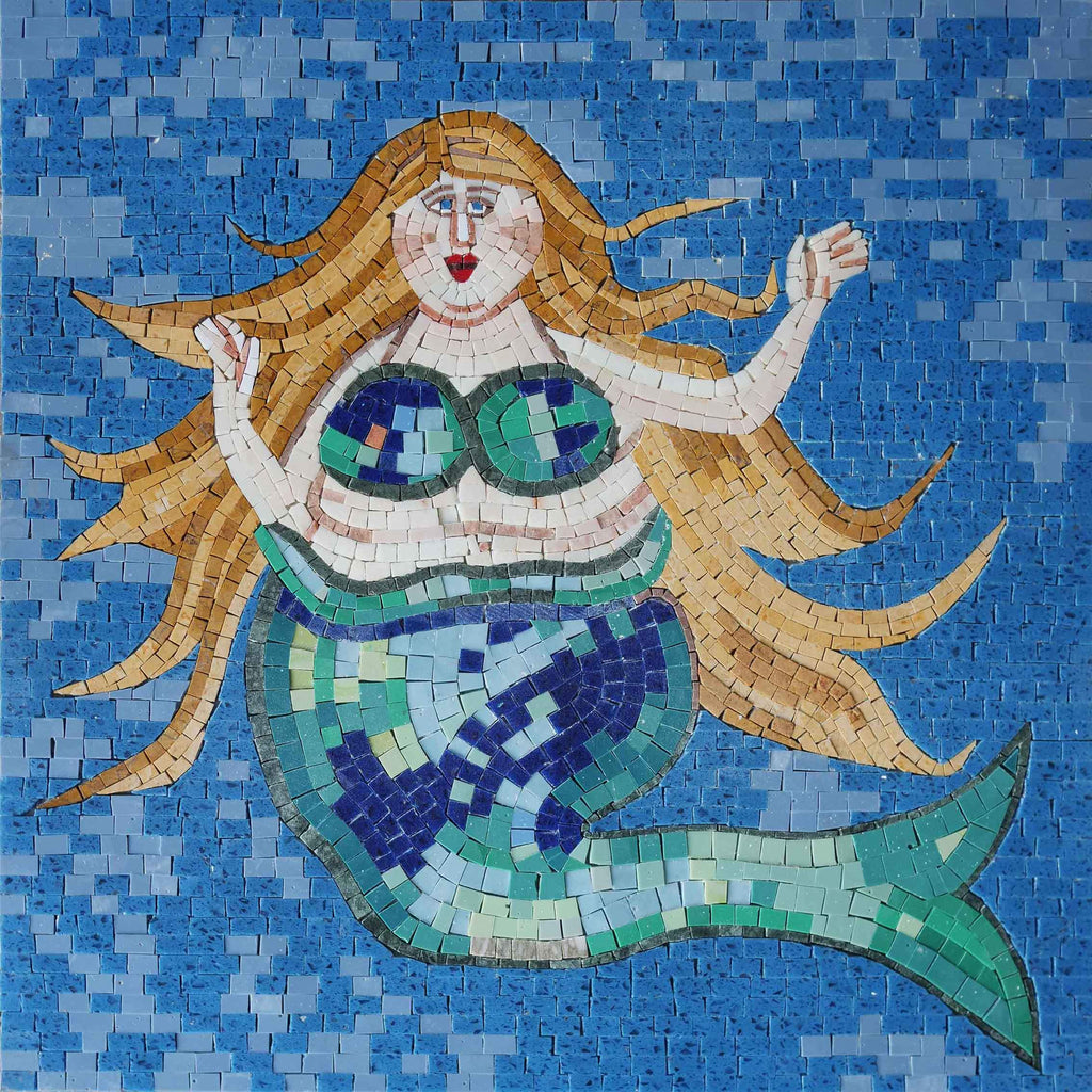 Sirena a mosaico verde acqua - Design artistico a mosaico
