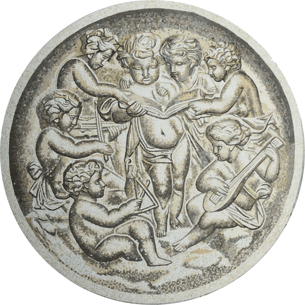 Arte em mosaico - o medalhão dos anjos