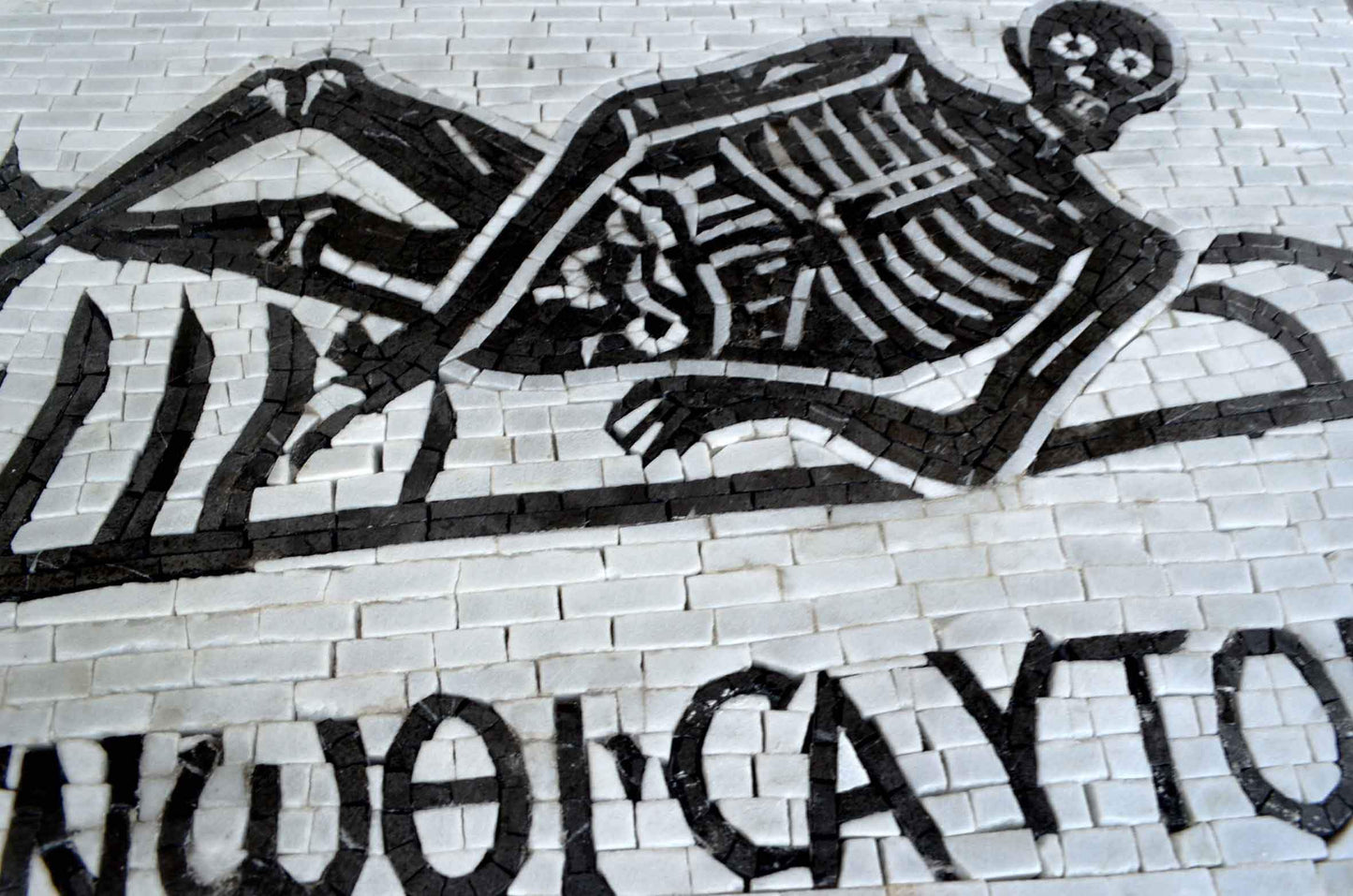 Arte em mosaico de esqueleto gótico monocromático