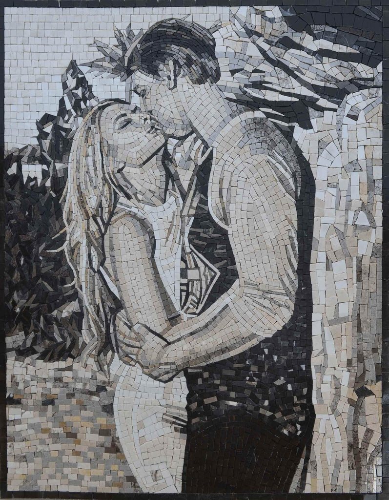 Mosaico beijo romântico do casal