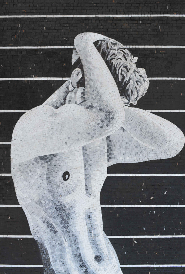 Burlesque Figure Portrait - Black & White Mosaic Art - Mesh Backing