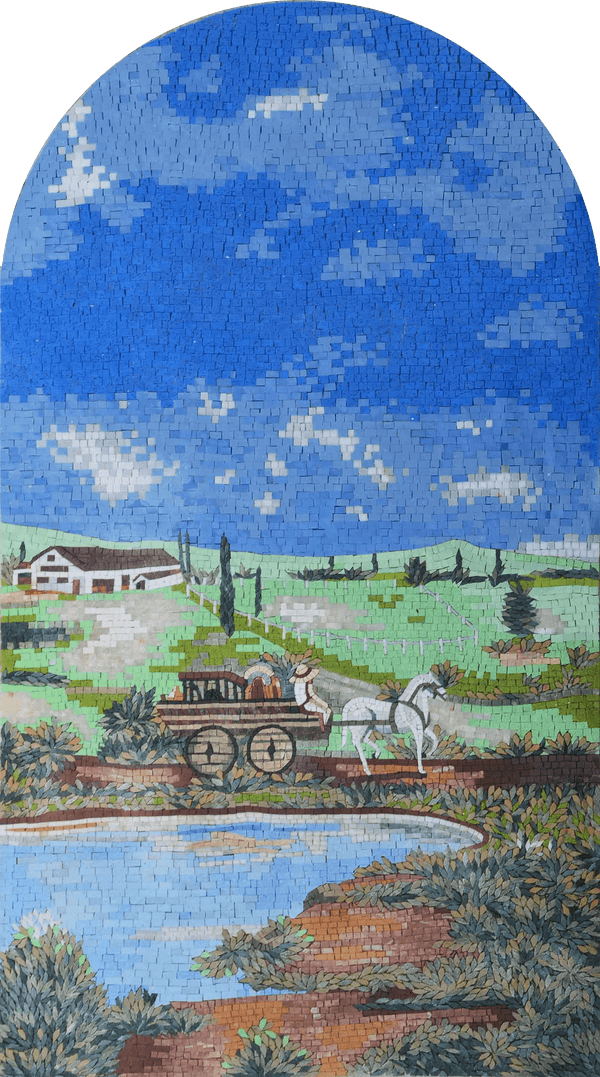 Farm Scene - Marble Mosaico Mosaic Art - Mesh Backing