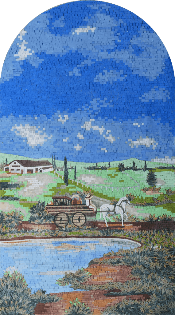 Art de la mosaïque - Calèche au bord de l'étang