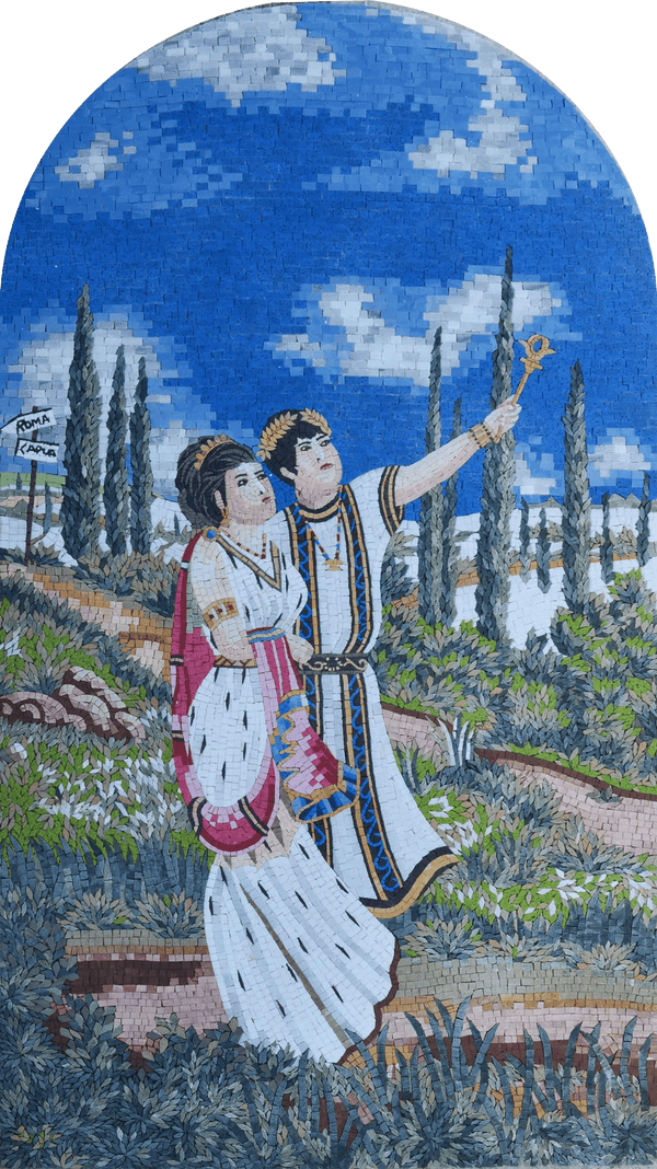 Roma And Capua Scene - Marble Mosaic Landscape Wall Art - Mesh Backing