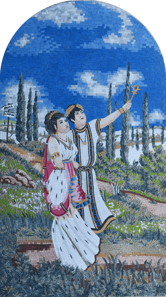 Couple grec se promenant - Art mural en mosaïque