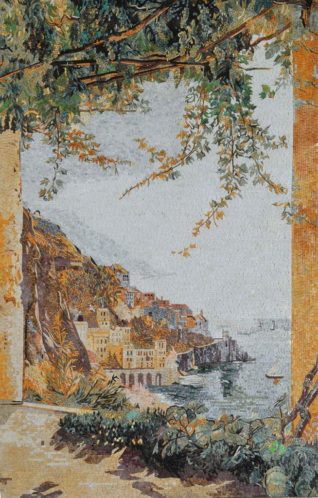 Cenário do penhasco costeiro - arte em mosaico
