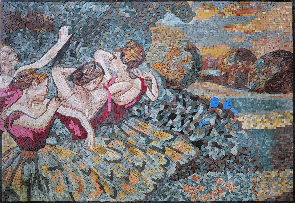 Reprodução em mosaico de quatro dançarinos