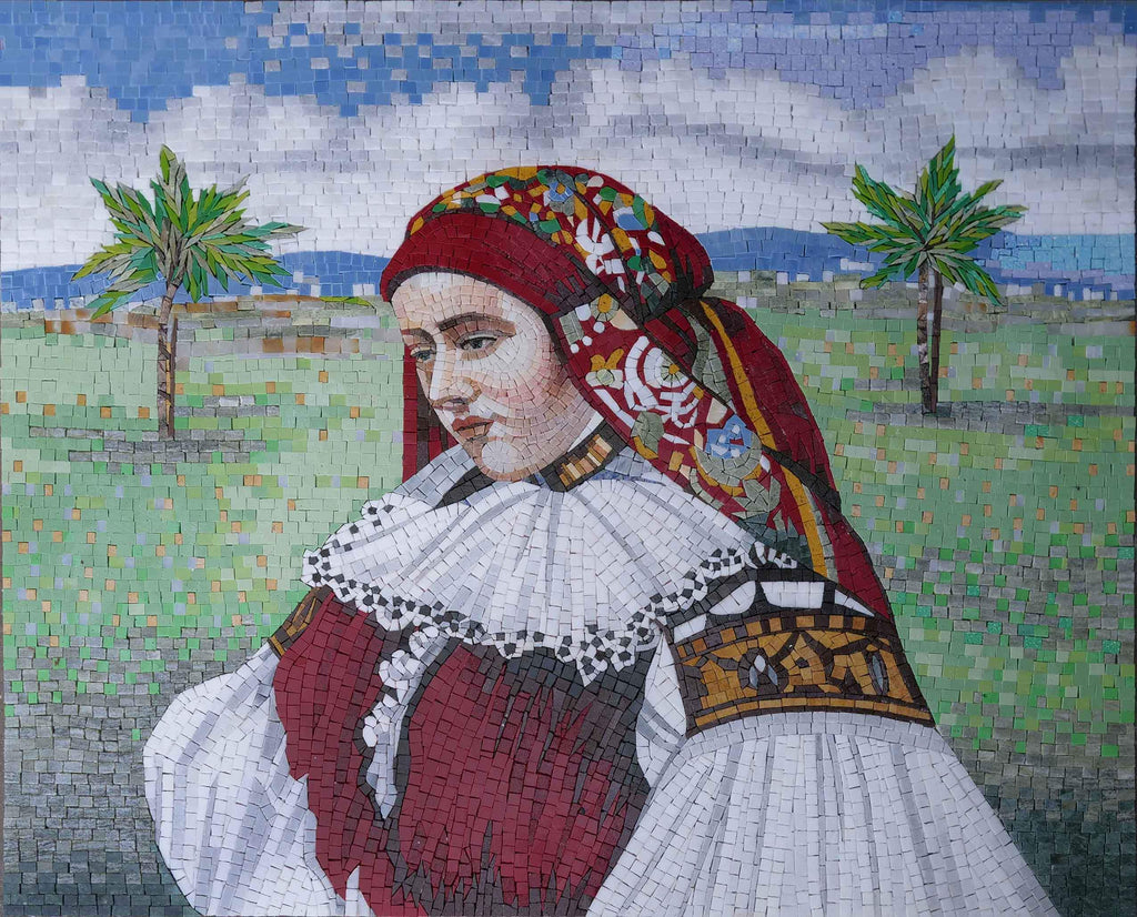 Mujer vestida con traje folclórico - Obra de mosaico
