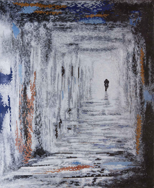 Geometric Figure Hallway - Impressionist Mosaic Modern Art - Mesh Backing