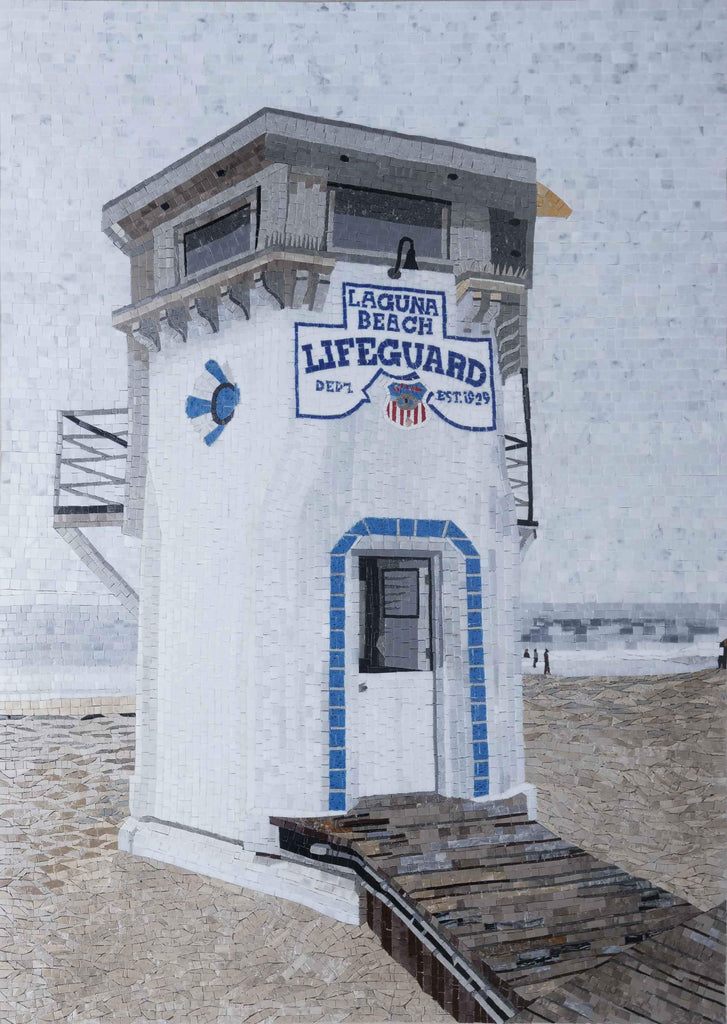 Mosaico feito sob medida para torre de salva-vidas Laguna Beach