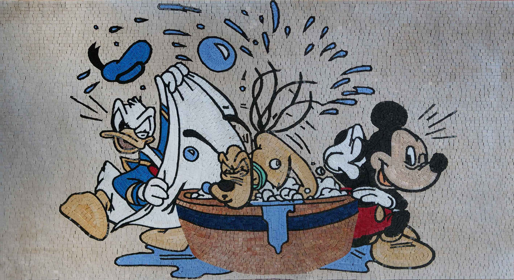 Oeuvre de mosaïque - Pluton avec Mickey et Donald