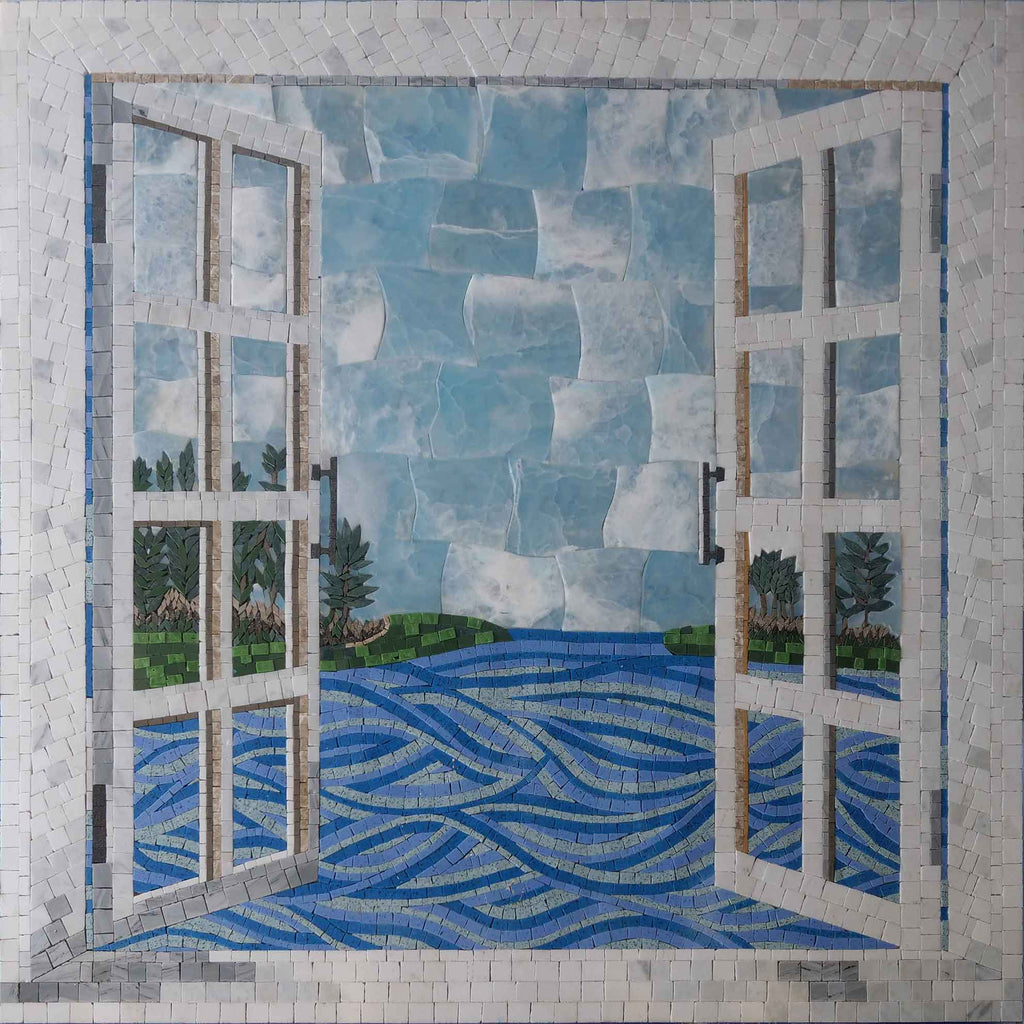 Мозаика на стене - Вид на море из окна