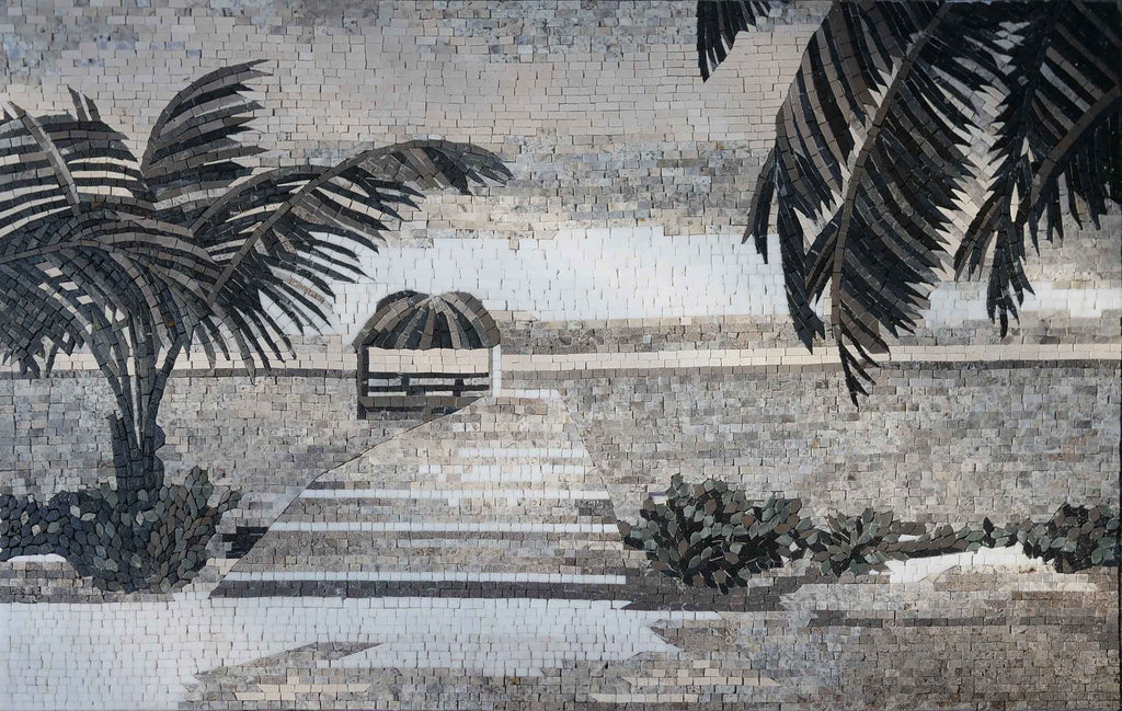 Paisaje marino de palmeras - Arte de pared en mosaico