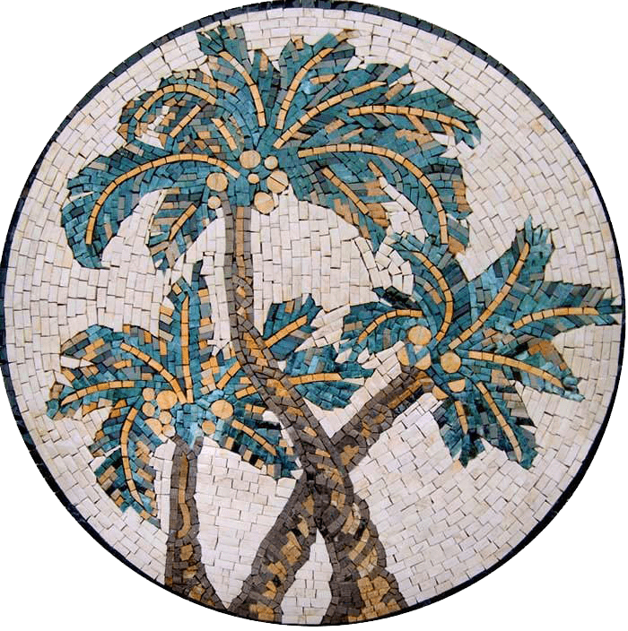 Medalhão de arte em mosaico - detalhes em palmeiras