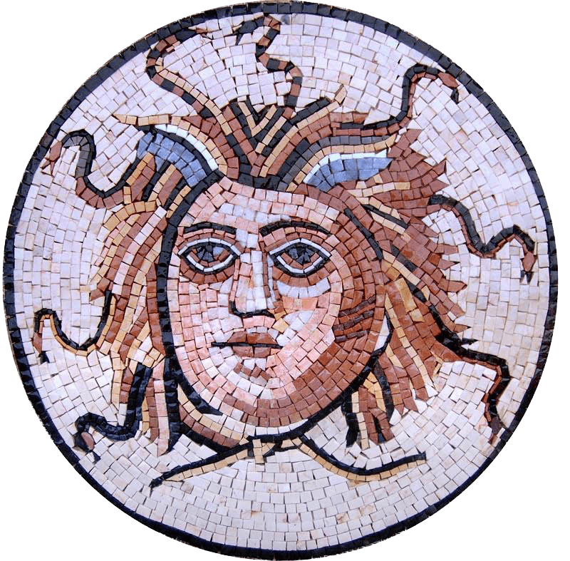 Medalhão em mosaico com detalhes em Medusa
