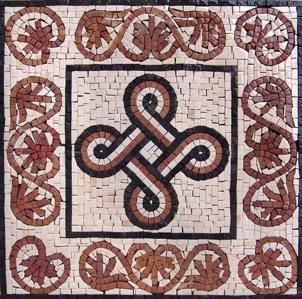 Interlocking Knot Pattern - "Triple Sonata" Marble Mosaic Panel - Mesh Backing