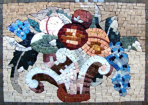 Exotic Fruits And Florals - Basket Bouquet Mosaic Art - Mesh Backing