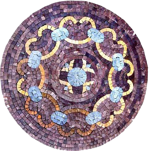 Floral Pattern - Floor Mosaic Purple Tile Medallion - Mesh Backing