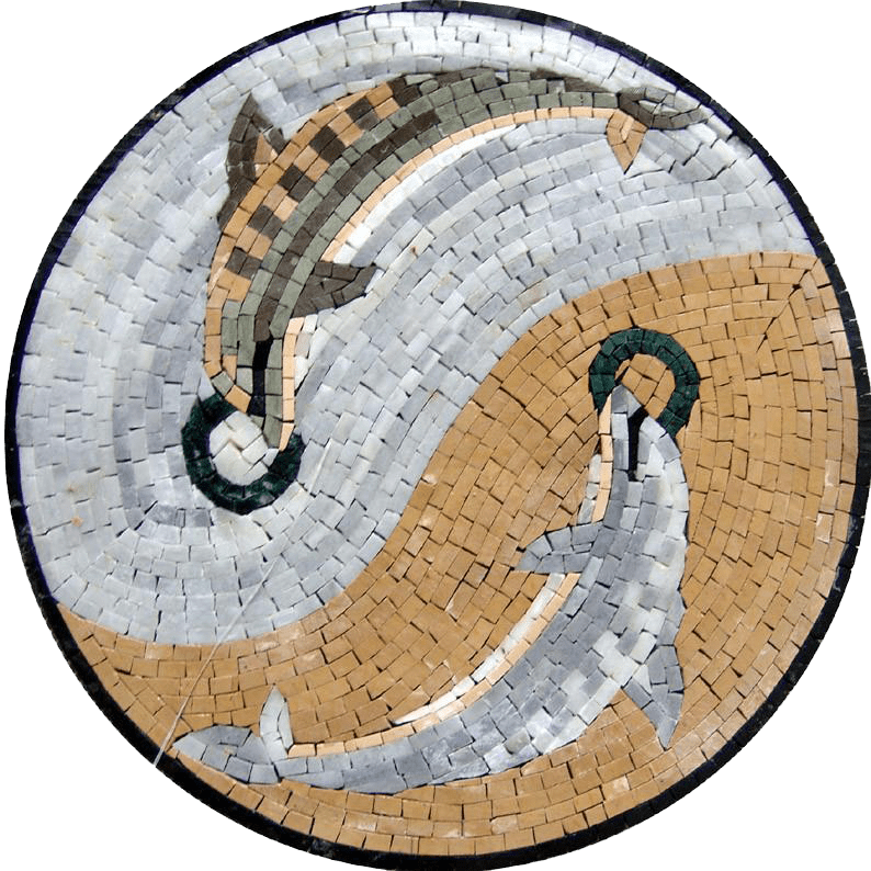 Medaglione in mosaico - Delfini ondeggianti